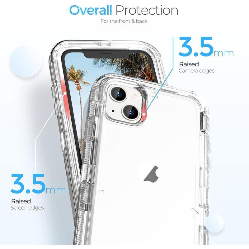 Heavy Duty Clear Transparent Durable 3-Layer Phone Case, Military Grade Drop Protection Shockproof Dropproof Anti-Drop Protective Cover for Iphone 11 12 13 14 15 16 Pro Max
