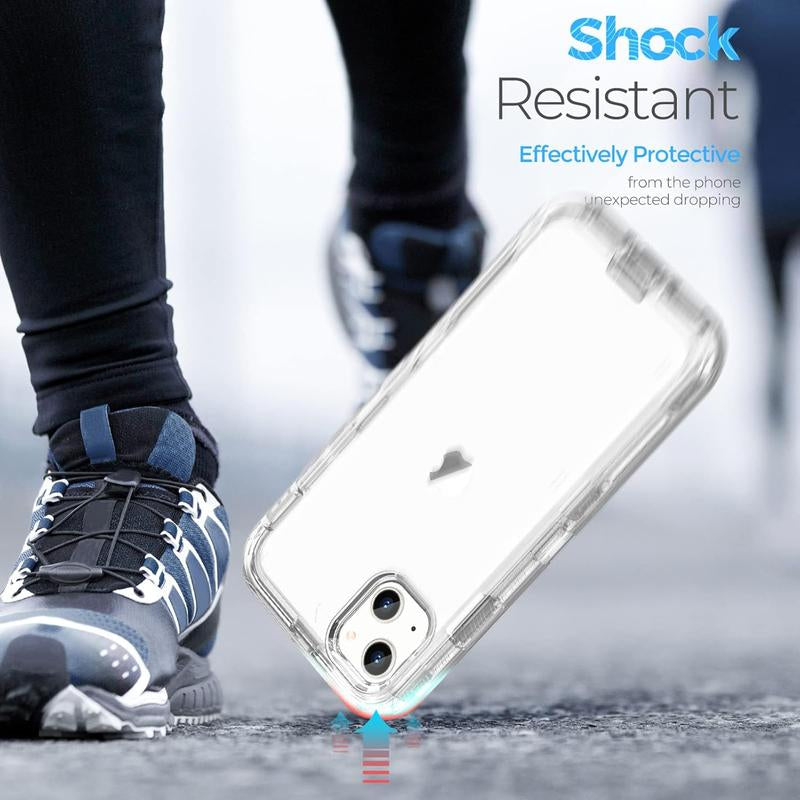 Heavy Duty Clear Transparent Durable 3-Layer Phone Case, Military Grade Drop Protection Shockproof Dropproof Anti-Drop Protective Cover for Iphone 11 12 13 14 15 16 Pro Max