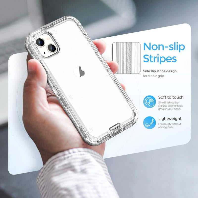 Heavy Duty Clear Transparent Durable 3-Layer Phone Case, Military Grade Drop Protection Shockproof Dropproof Anti-Drop Protective Cover for Iphone 11 12 13 14 15 16 Pro Max