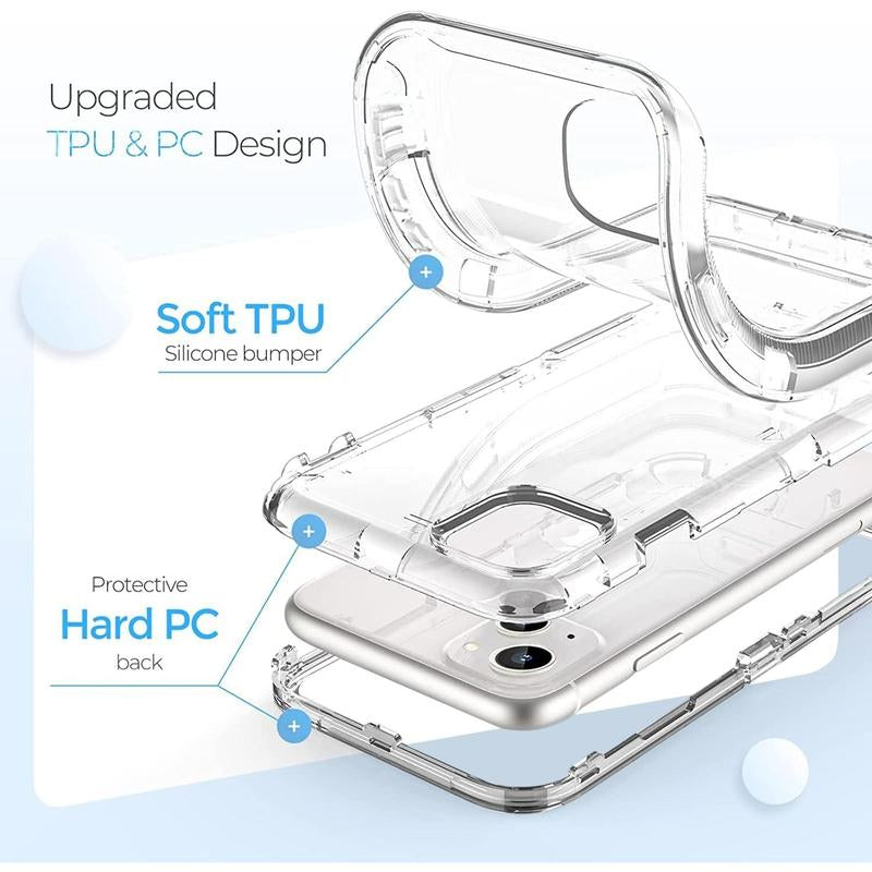 Heavy Duty Clear Transparent Durable 3-Layer Phone Case, Military Grade Drop Protection Shockproof Dropproof Anti-Drop Protective Cover for Iphone 11 12 13 14 15 16 Pro Max