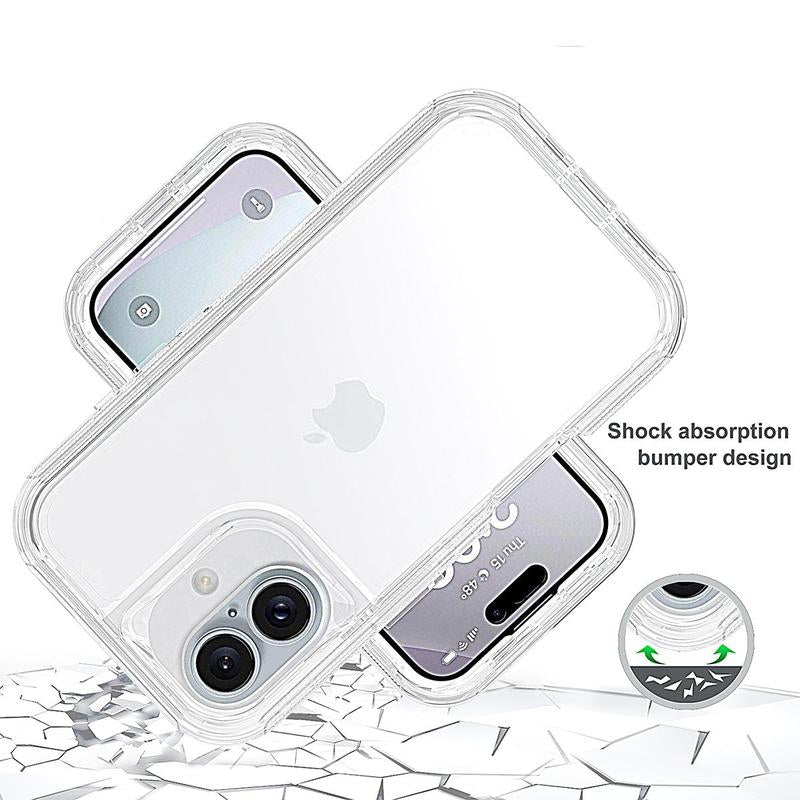 Heavy Duty Clear Transparent Durable 3-Layer Phone Case, Military Grade Drop Protection Shockproof Dropproof Anti-Drop Protective Cover for Iphone 11 12 13 14 15 16 Pro Max