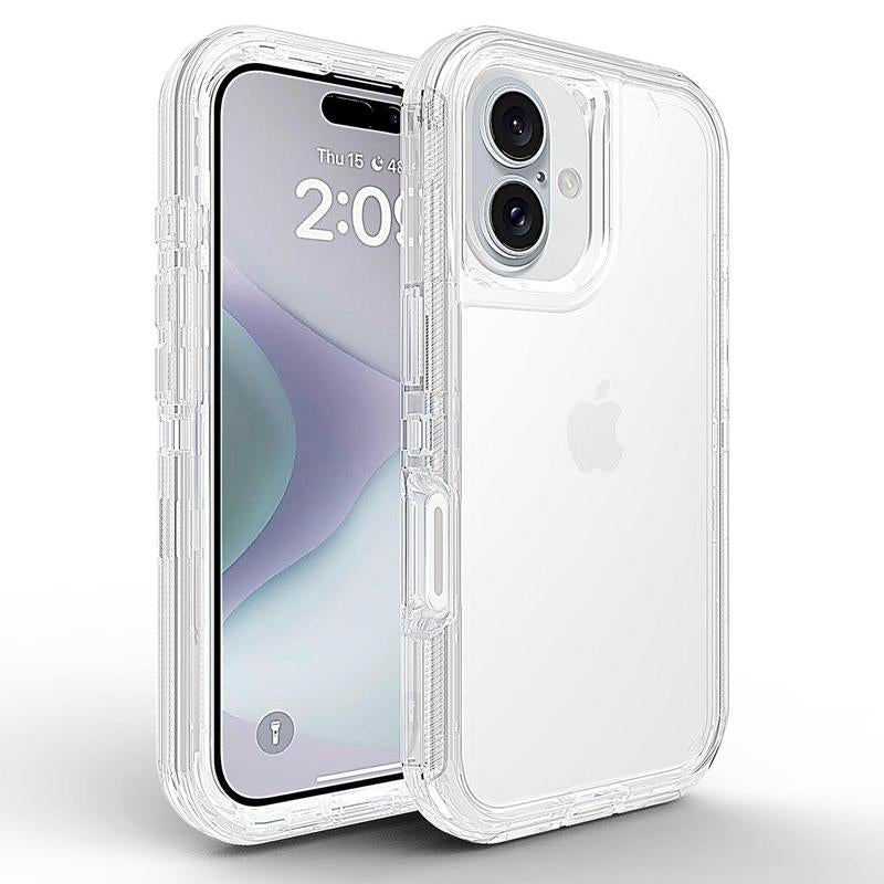 Heavy Duty Clear Transparent Durable 3-Layer Phone Case, Military Grade Drop Protection Shockproof Dropproof Anti-Drop Protective Cover for Iphone 11 12 13 14 15 16 Pro Max